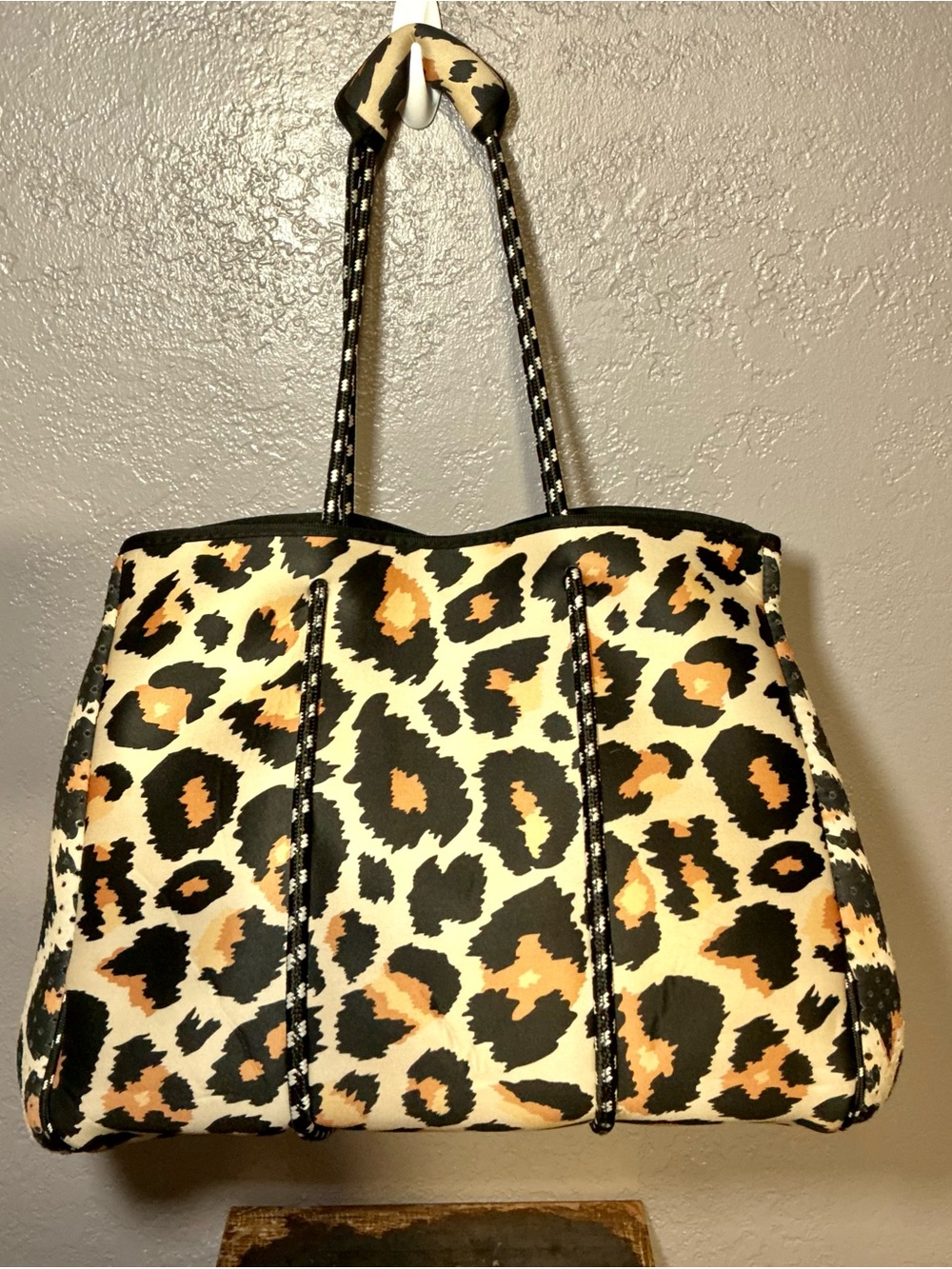 Leopard Print Tote Bag in Black and Tan by